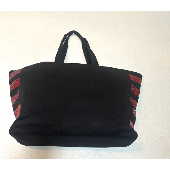 Victoria's Secret Sequin Lip Zip Shoulder Tote Weekend Duffle Gym Black Bag EUC - Picture 2 of 6